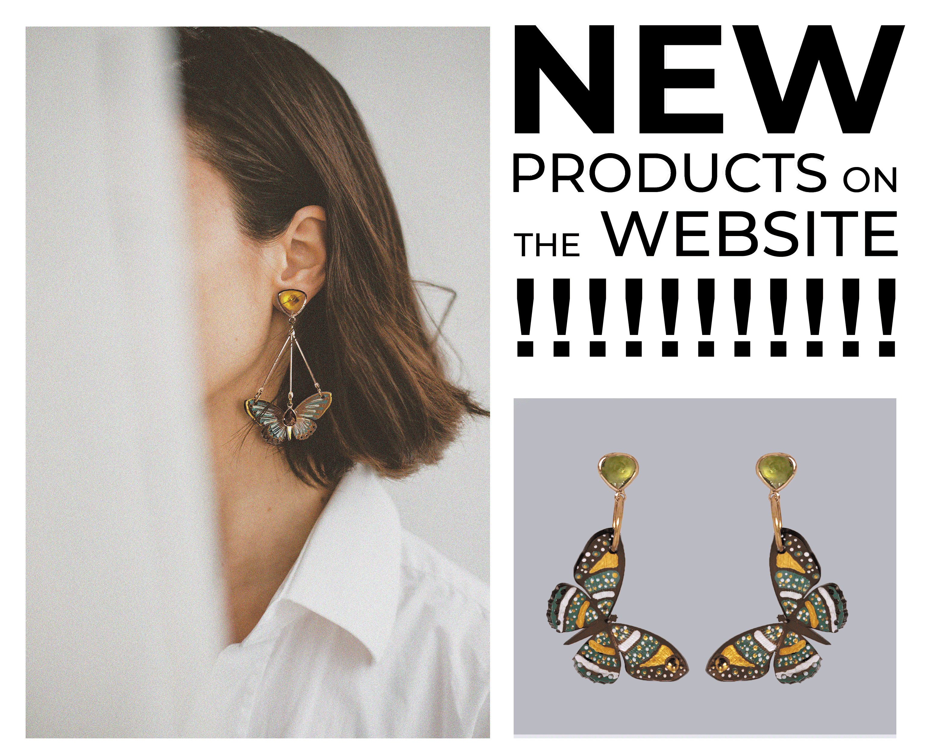 Modelo con pendientes de leopardo junto a la foto de producto
